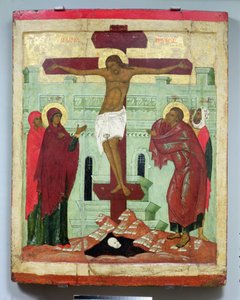 Icon depicting the Crucifixion with the Virgin, Mary Magdalene, St. John and the Centurion Longinus, Novgorod School